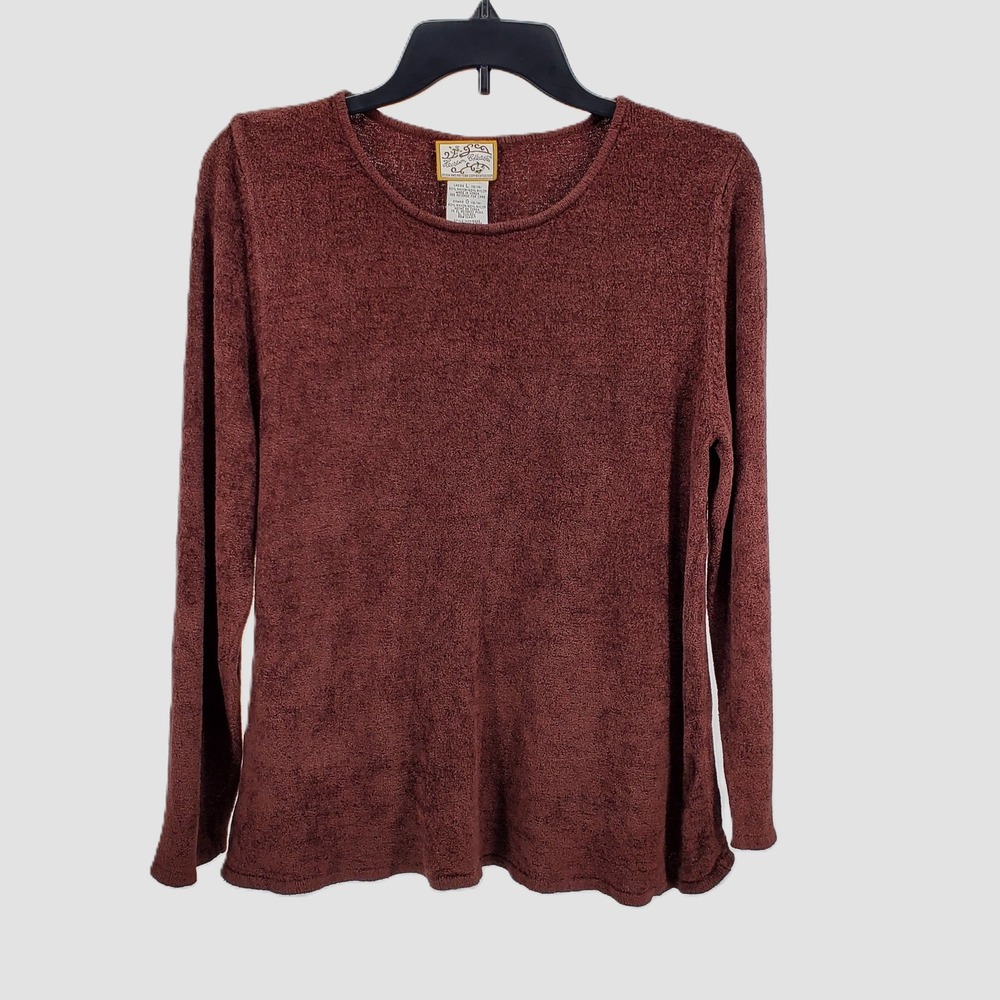 Heirloom‎ Collectibles Womens Large Brown Boucle Knit Long Sleeve Top W5515222
